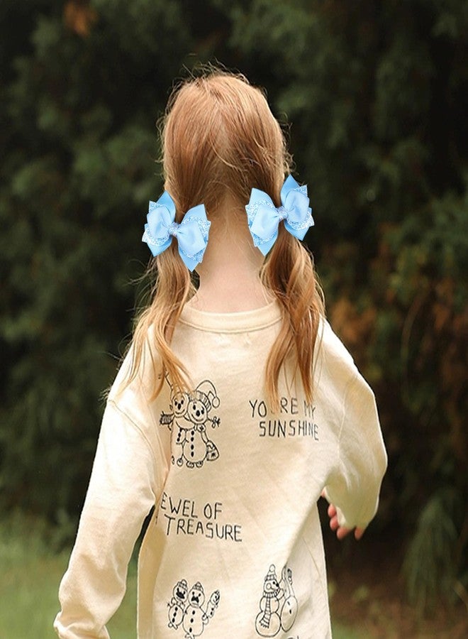 Miroksh 4in Glitter Light Blue Hair Bows for Girls Sparkly Hair Clips Barrettes Alligator Hairpins Teens Toddler Kids Easter Summer Holiday Outfit Dress Decoration Accessory Birthday Gift - Image 5